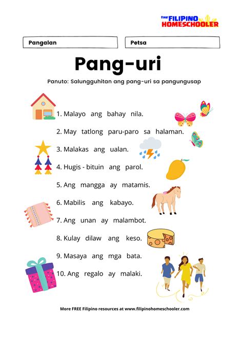 Pang uri worksheet